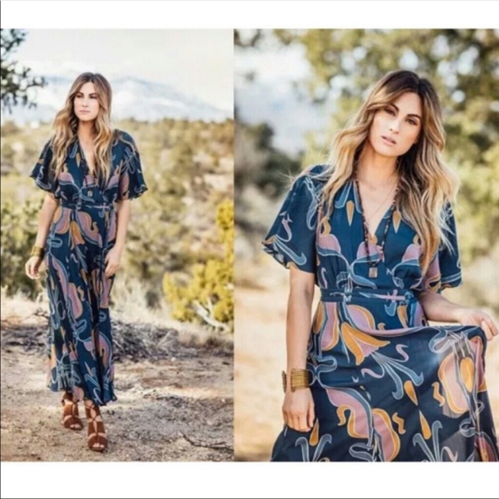Free People Sweet Escape Midi Dress L Blue Wrap